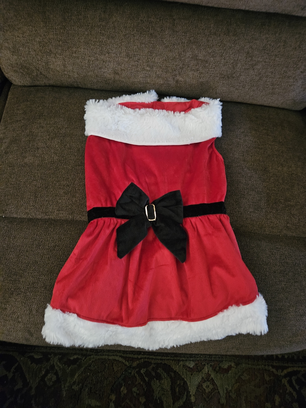 Kids Red Santa Dog Costume with Black Bow XL